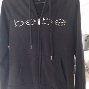 bebe Black Rhinestone Logo Zip-Up Hoodie